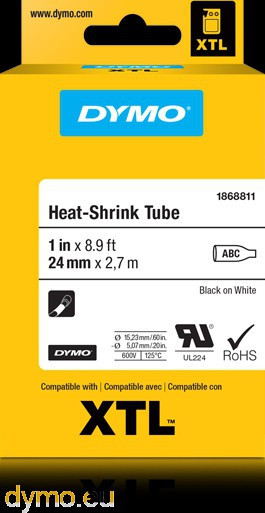 Dymo Krympestrmpe XTL 12mmx2,7mm sort/hvit
