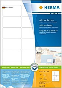 BildeHerma Etiketter Premium A4 63,5x38,1mm (2100)