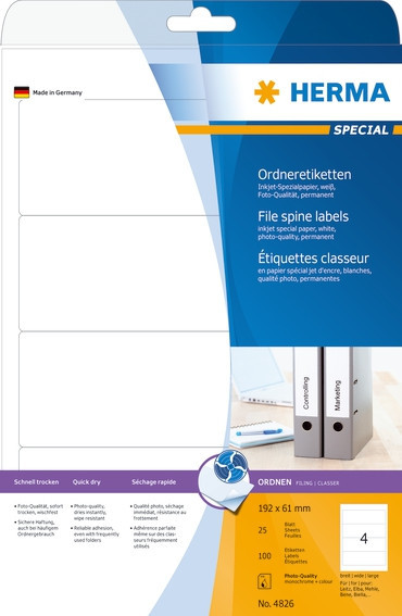 BildeHerma Ringperm etiketter Inkjet A4 192x61 hvit (100)