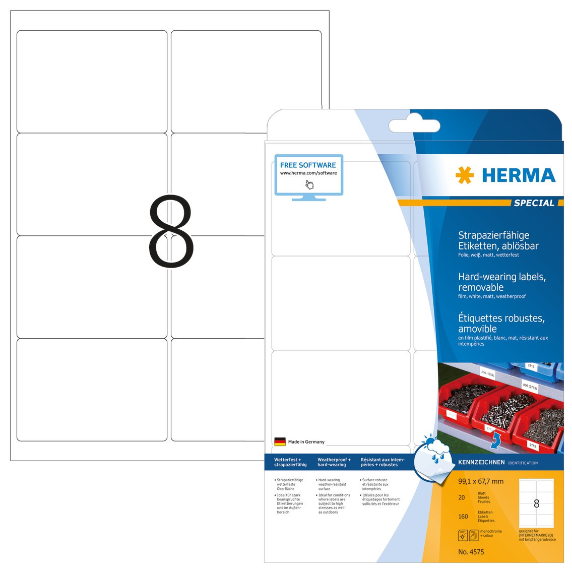 BildeHerma Etiketter Utendrs avtagbare Hvite A4 99,1x67,7 (20)