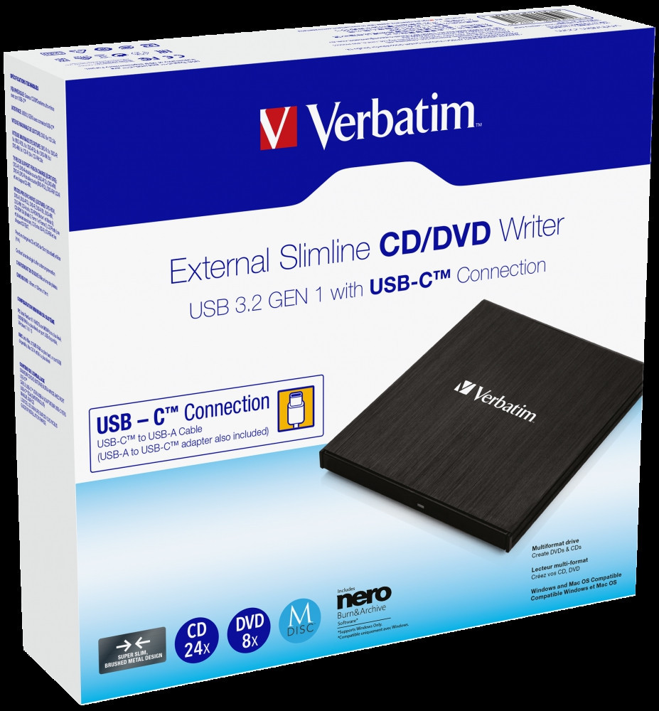 External Slimline CD/DVD Writer with USB-C Connection