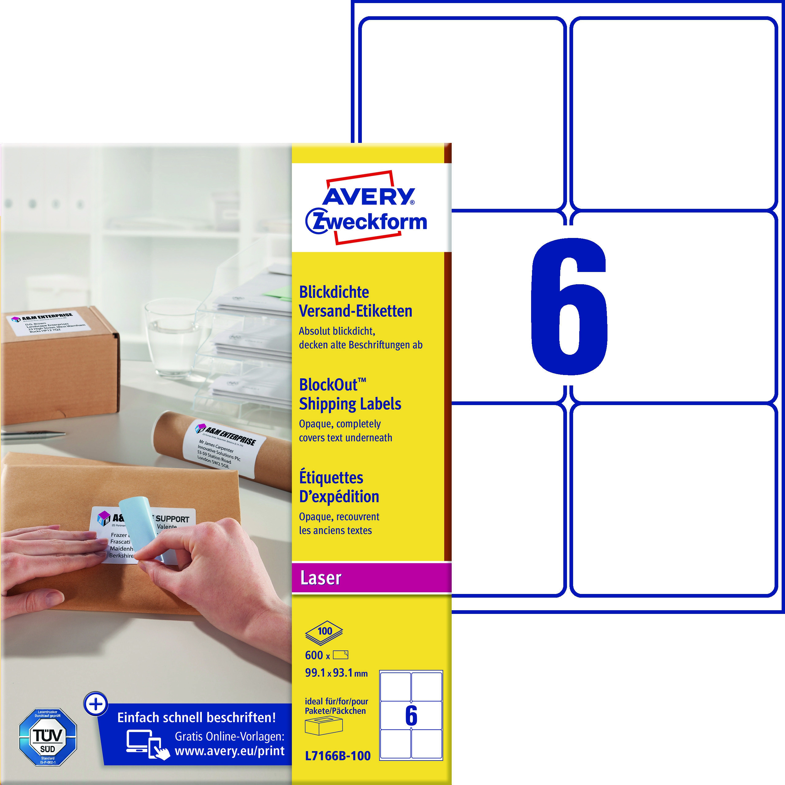 BildeAvery L7166B-100 Fraktetiketter 99,1x93,1 BlockOut (600)
