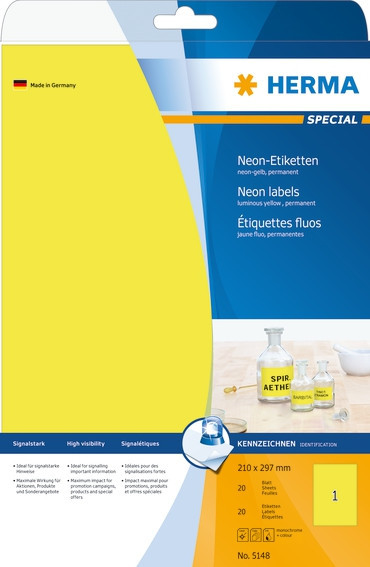 BildeHerma Etiketter Neon Special A4 210x297 gul (20)