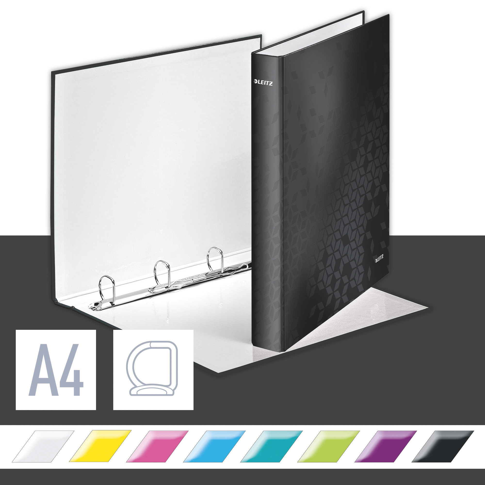 Ringperm Leitz WOW A4+ 4DR/25mm Sort