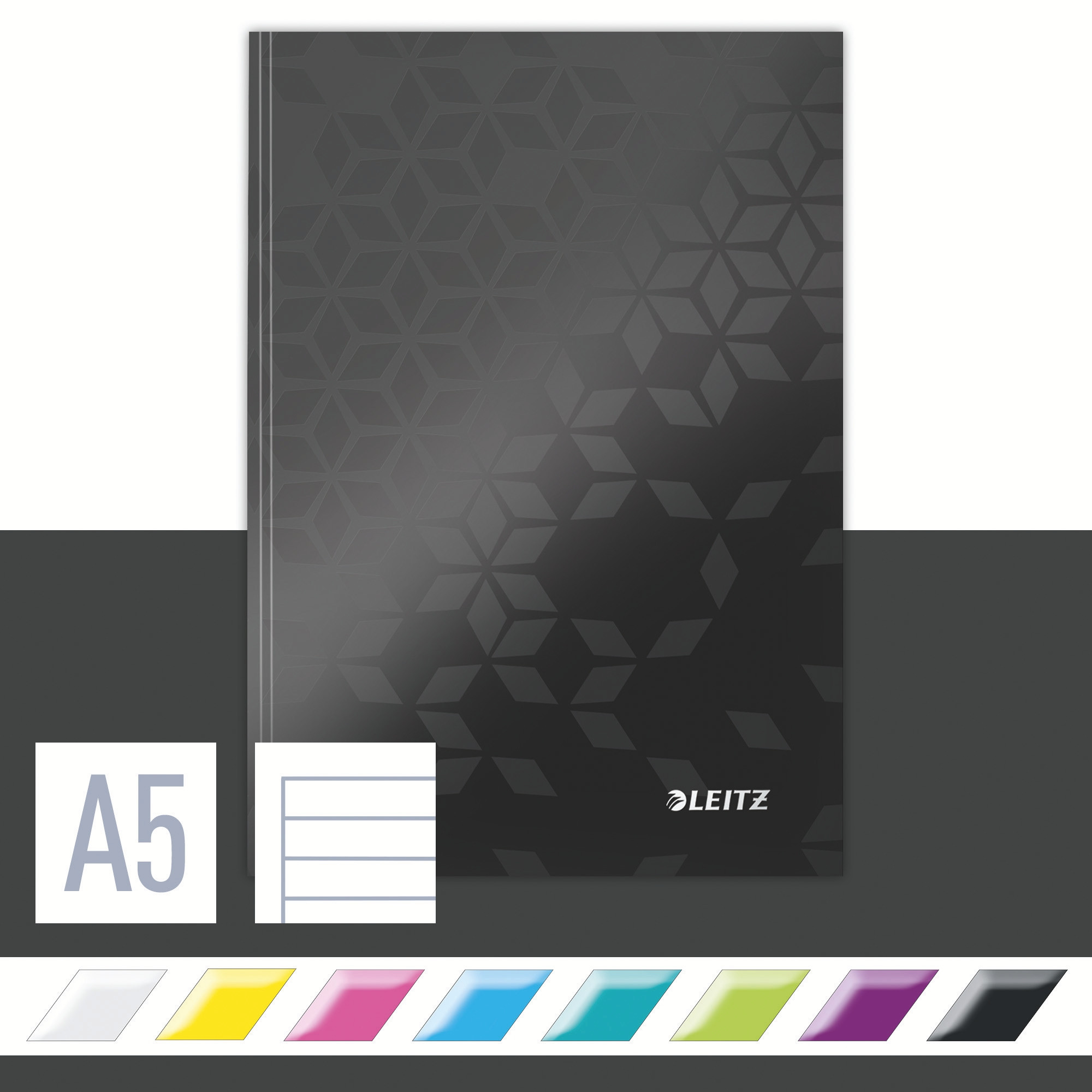 Notatbok Leitz WOW A5 Linj. 90g/80a Sort