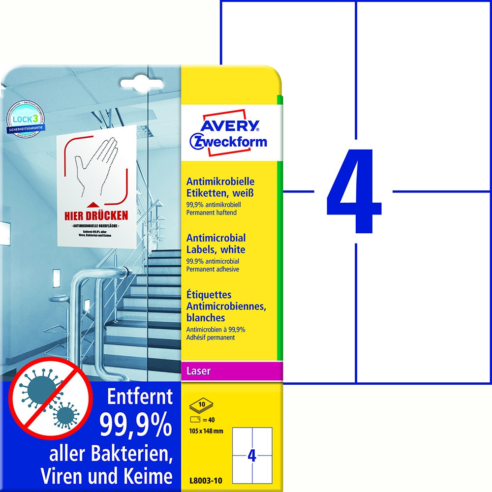 BildeAvery Antimikrobielle etiketter 105x148 hvit (40)