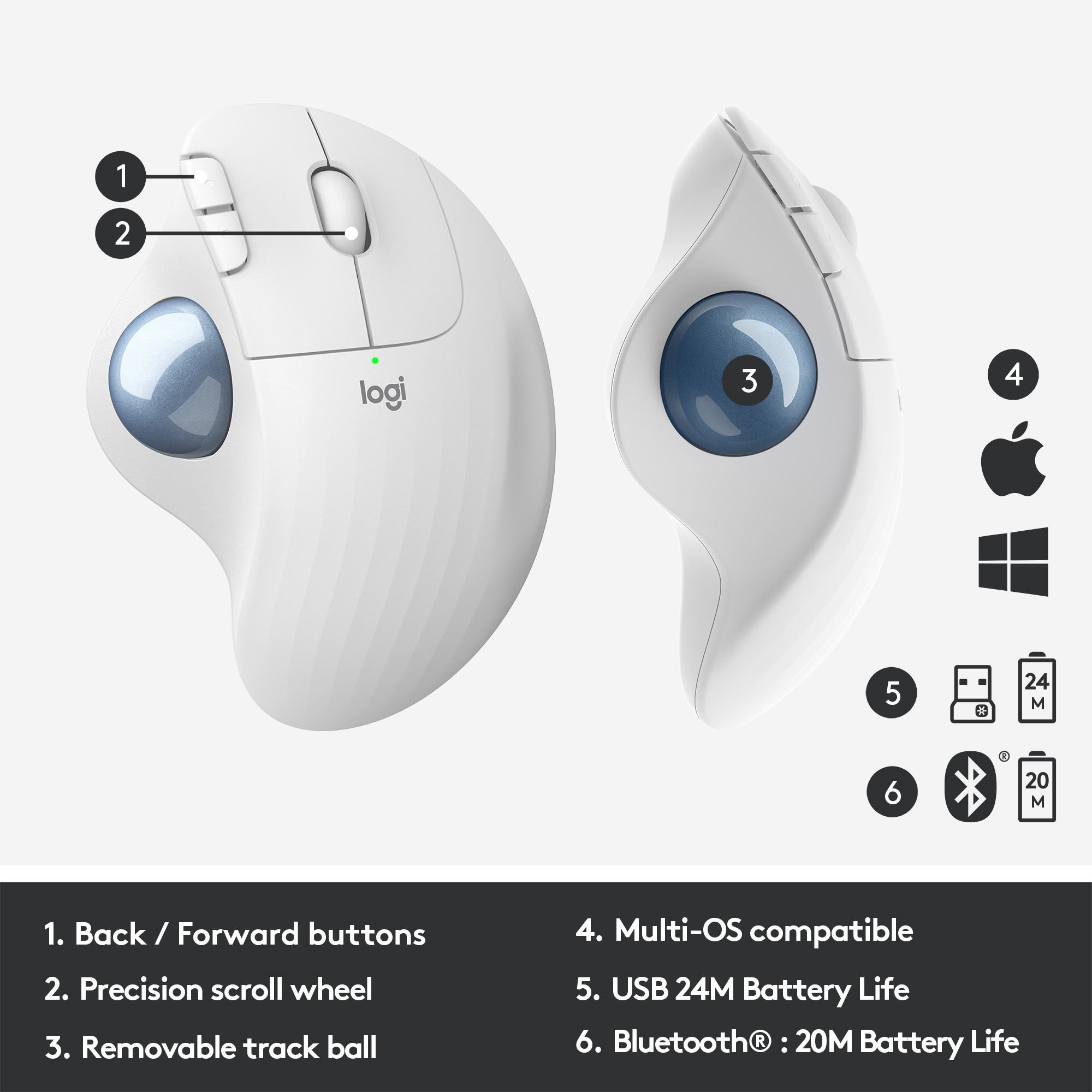 M575 ERGO Trackball, Offwhite