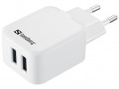AC Charger Dual USB 2A EU, White/Black