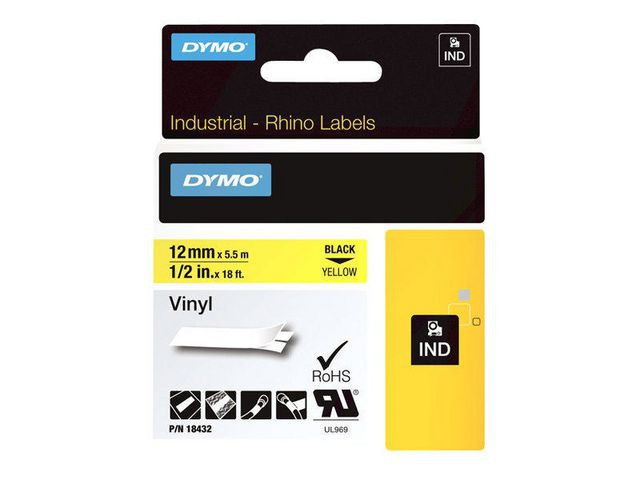 Dymo Teip Rhino 12mmx5,5m Vinyl sort/gul