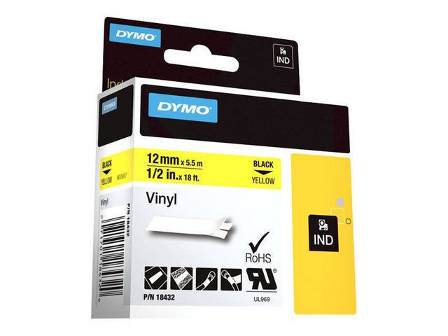 Dymo Teip Rhino 12mmx5,5m Vinyl sort/gul