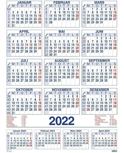 BildePlakatkalender Grieg 2022 59X80 Cm
