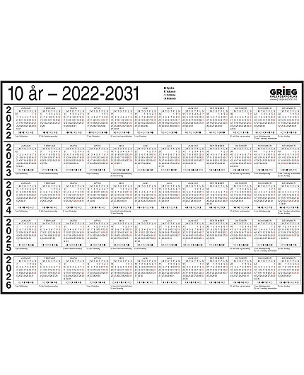 BildePlatekalender Grieg A4 10 År 2022-2031