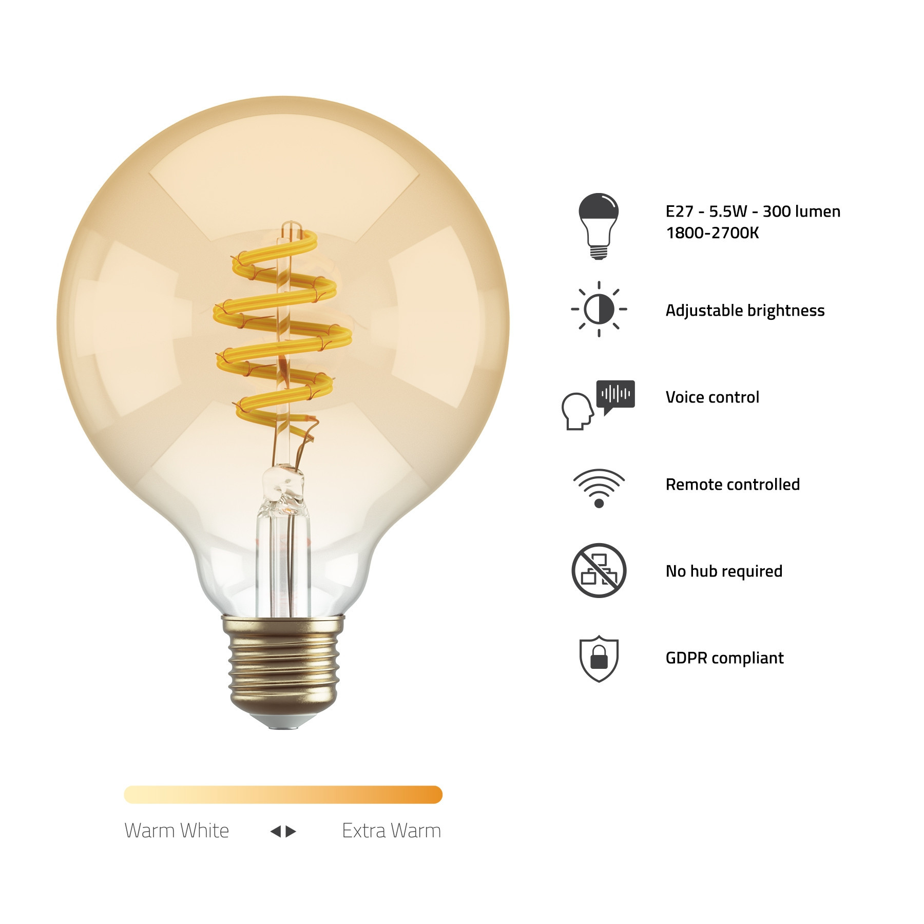 HOMBLI Filament Bulb E27 G95-Amber CCT