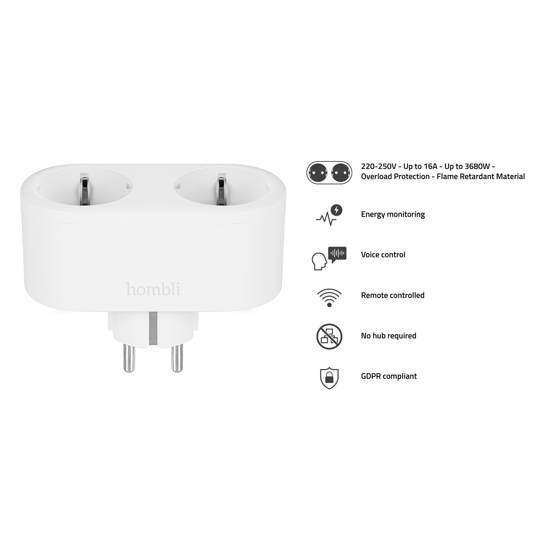 Hombli Smart Stikkontakt Duo (EU), Hvit