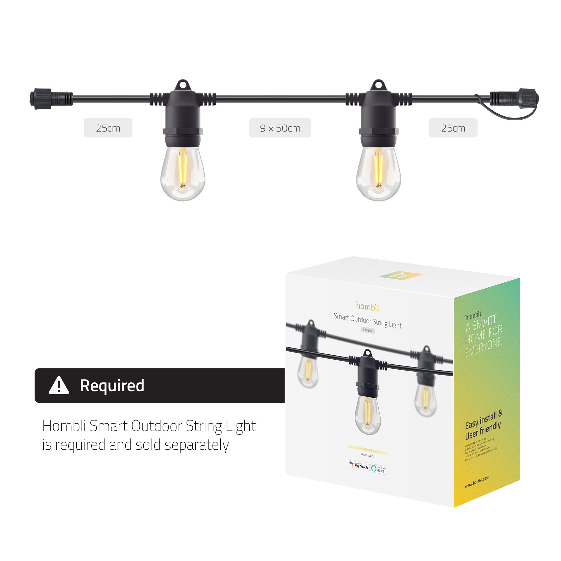 Hombli Smart Utendrs Lyslenke Forlenger (5m)