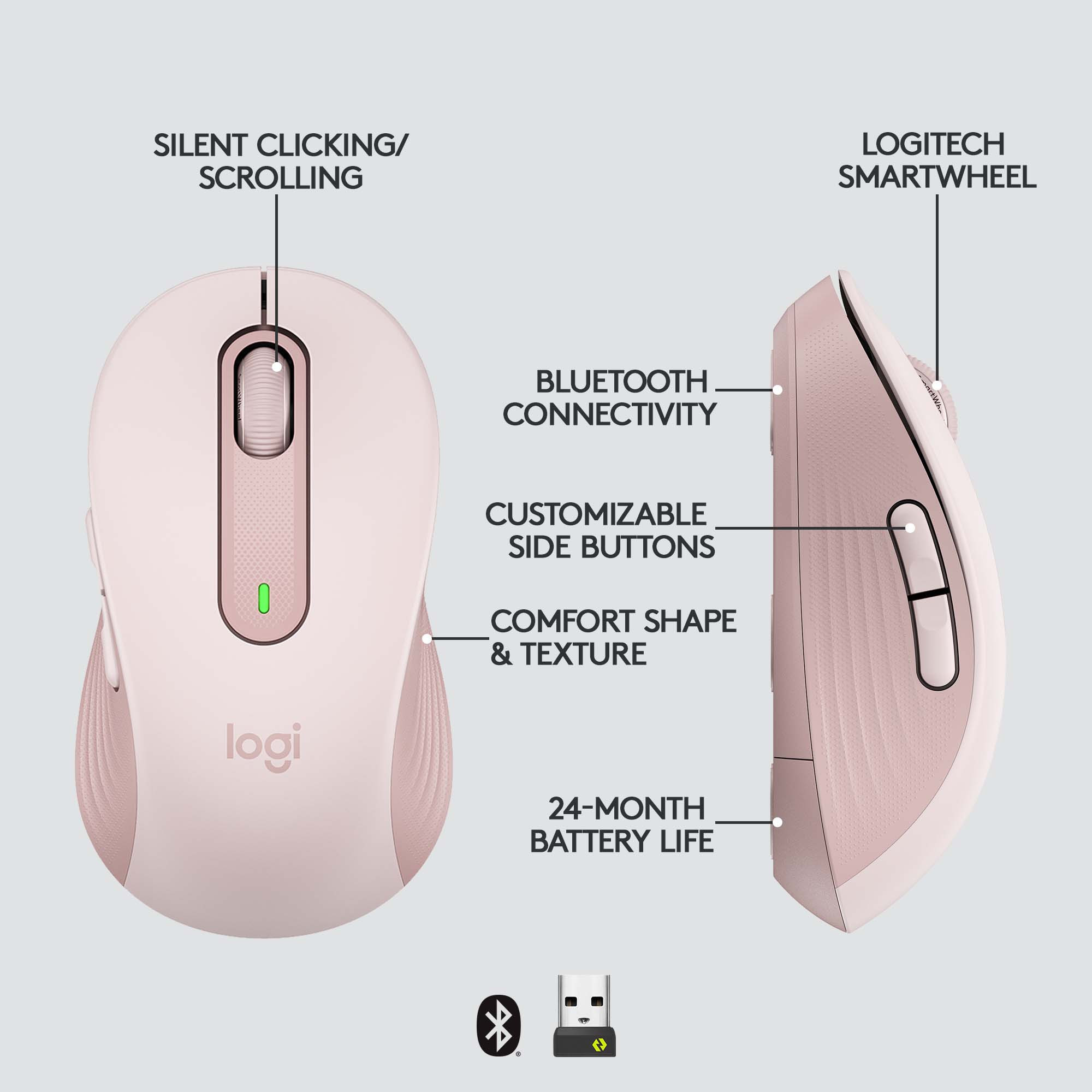 Logitech Signature M650 L Wireless Mouse, Rose