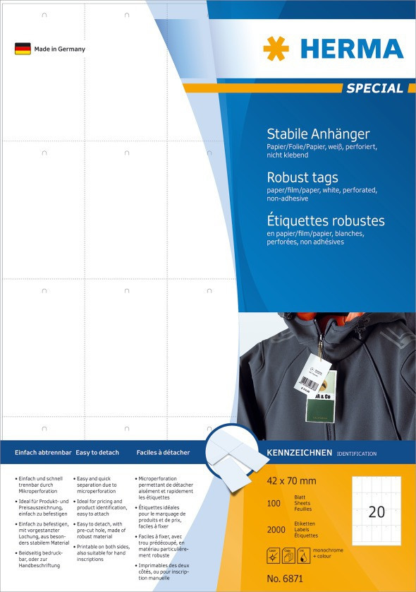 BildeHerma Tekstiletiketter Tear-resistant A4 41x70