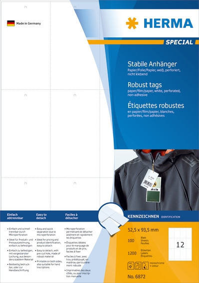BildeHerma Tekstiletiketter Tear-resistant A4 52,5x93,5mm