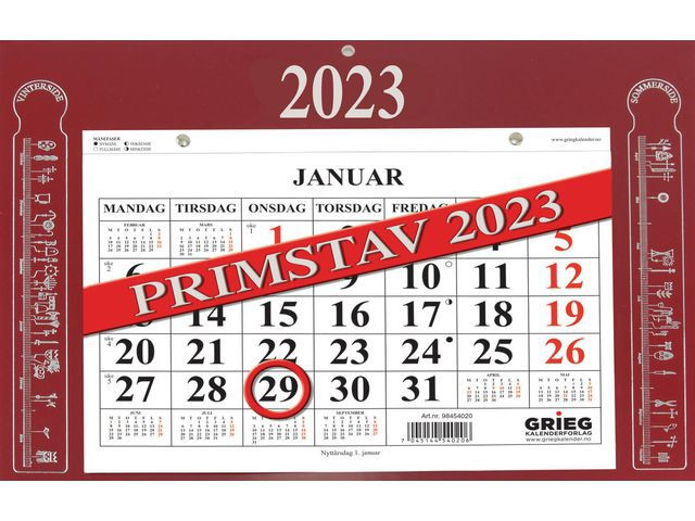 BildeMagnetkalender Grieg 2023 Primstav Rã¸d
