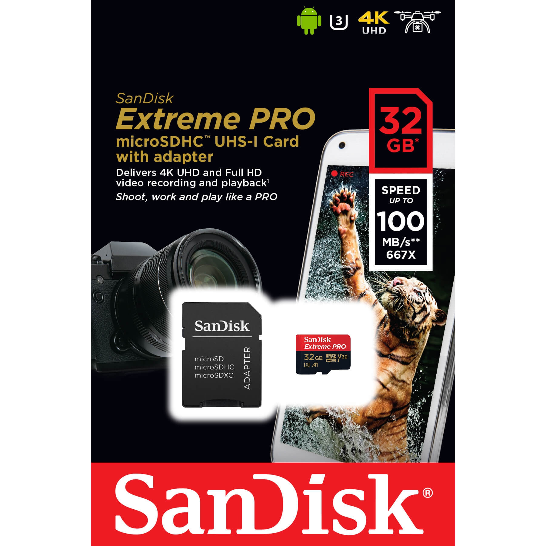 BildeSANDISK MicroSDHC Extreme Pro 32GB 100MB/s A1 C10 V30 UHS-I
