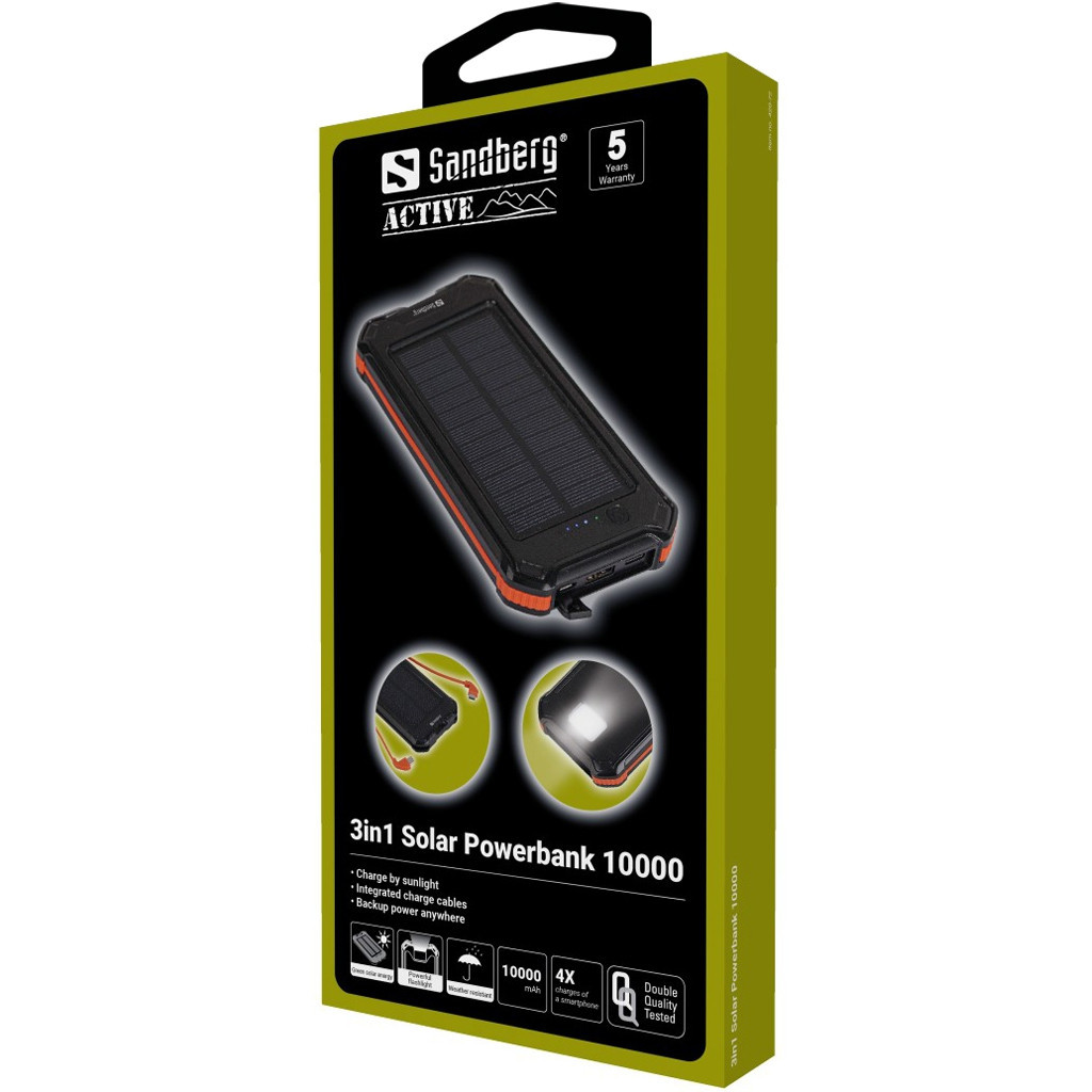 Sandberg 3in1 Solar Powerbank 10000, Black