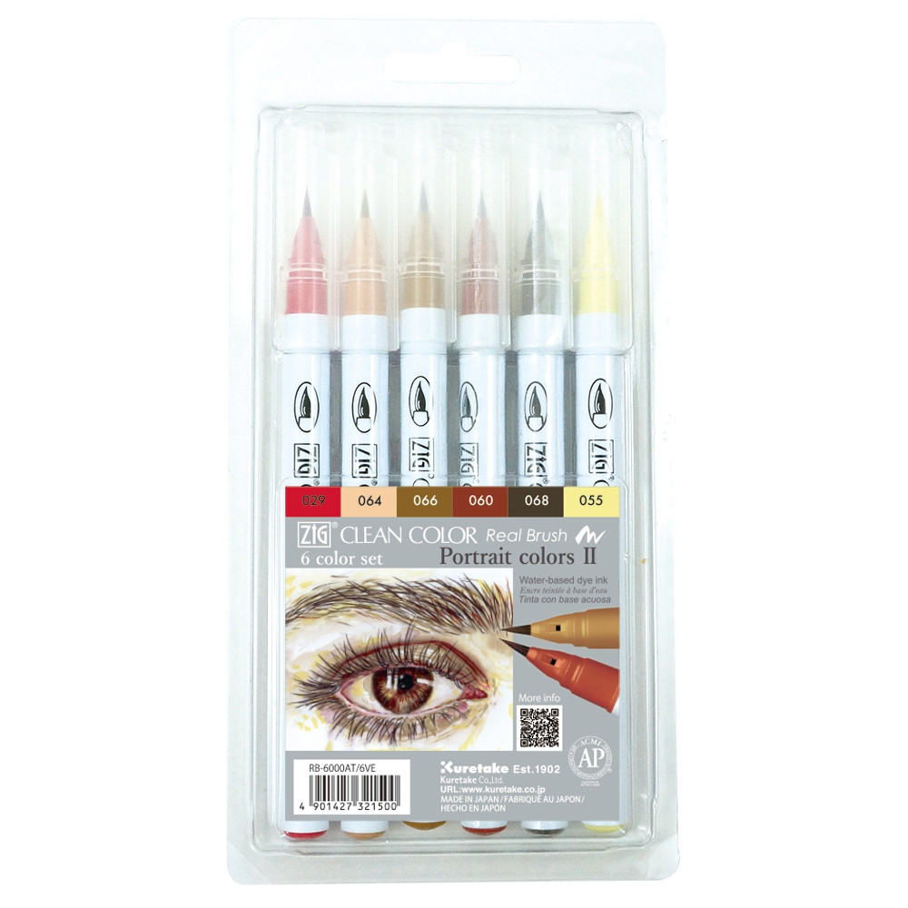 BildeZIG Akvarellpenn Clean Color Real Brush 6-sett Portrait colo