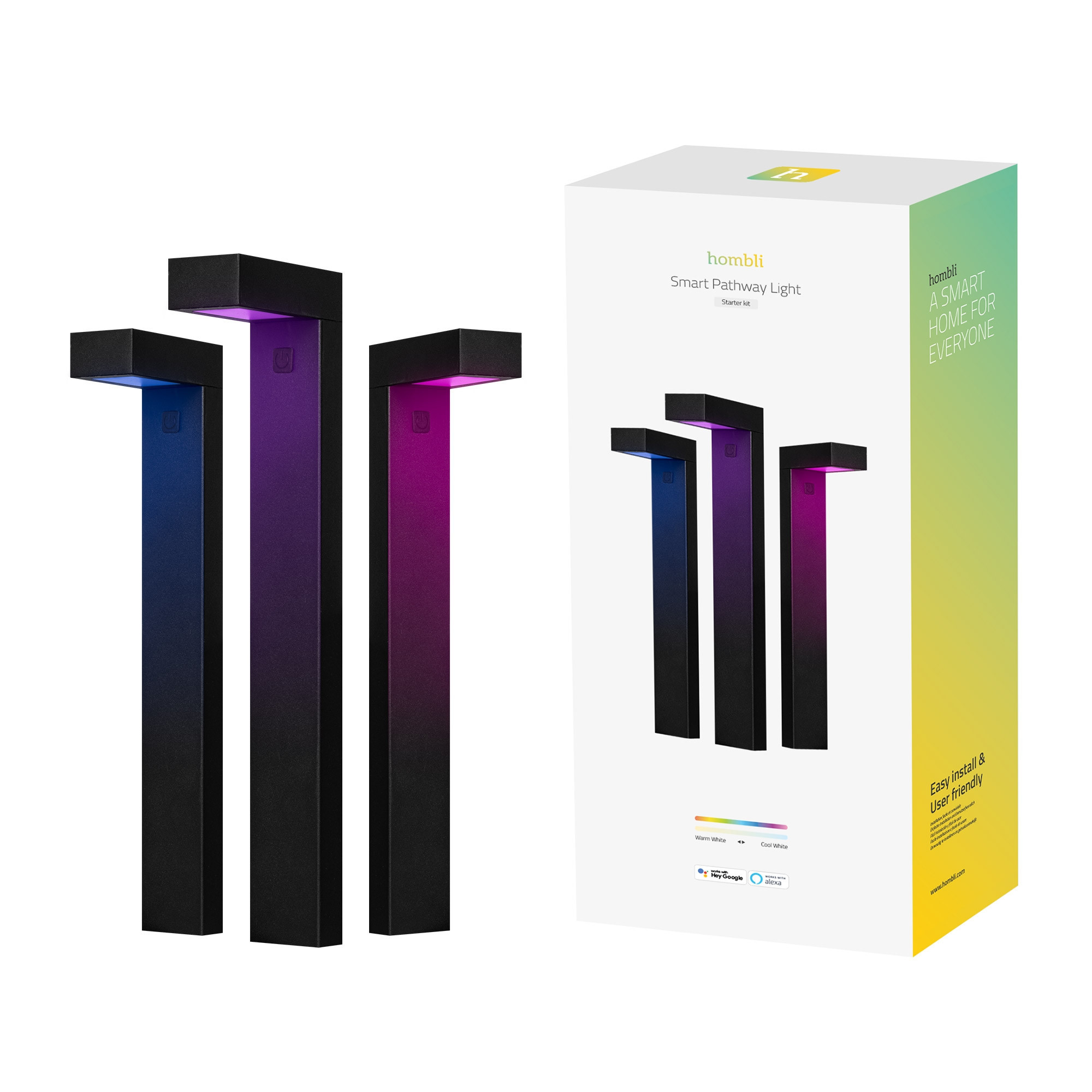 HOMBLI Outdoor Smart Pathway Light 3-pack RGB CCT Black