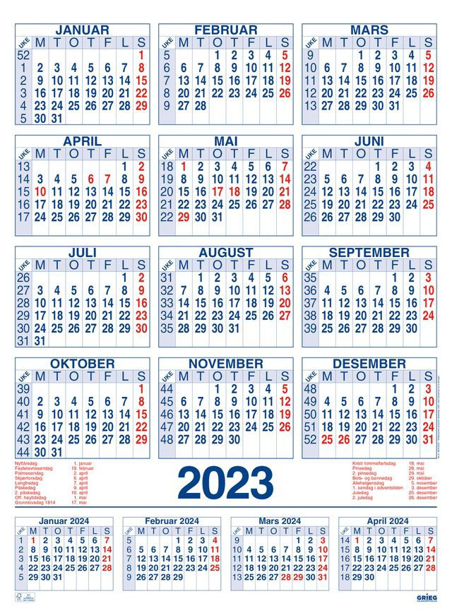 BildePlakatkalender Grieg 2023 59X80 Cm