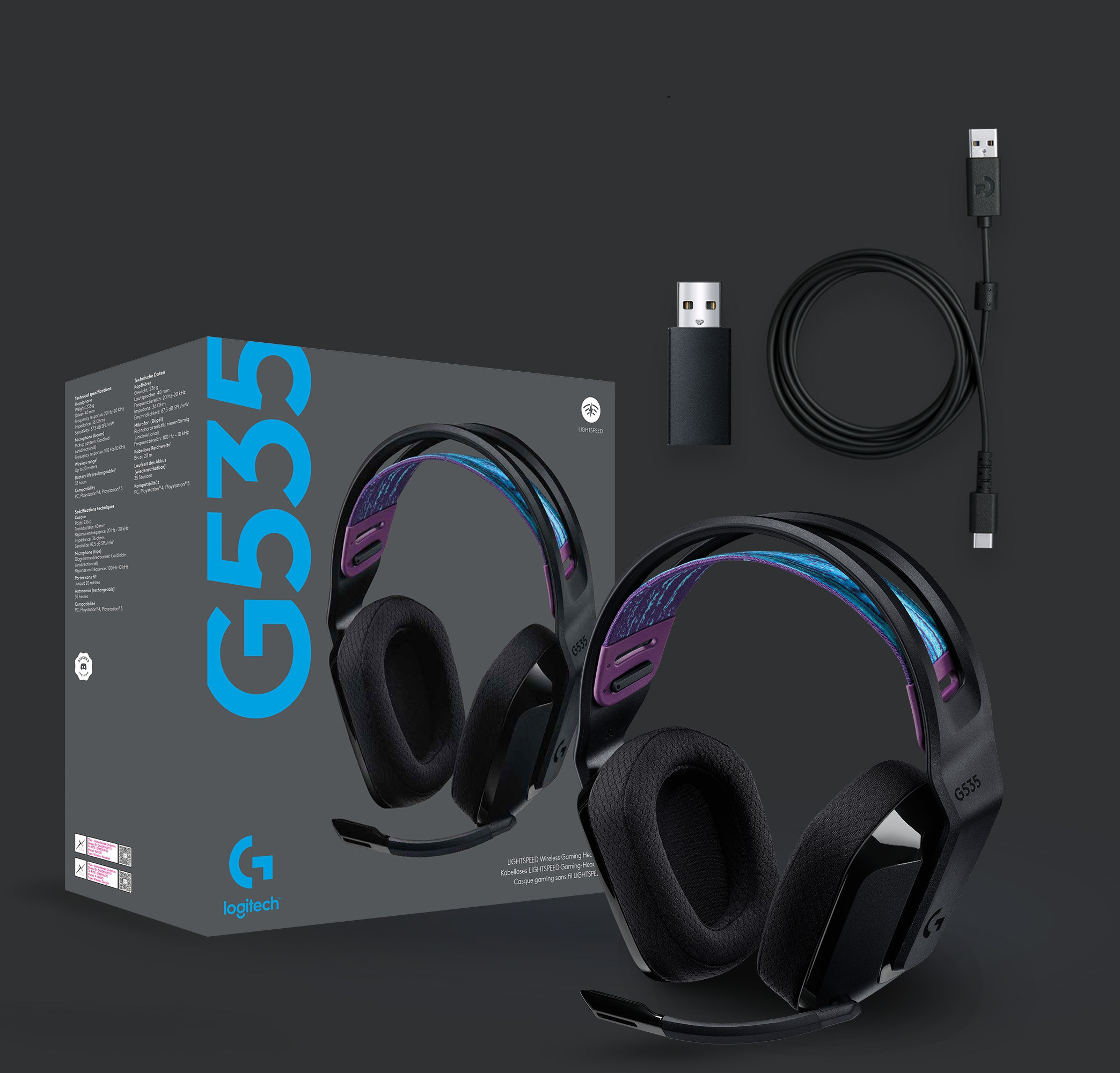 G535 LIGHTSPEED Wireless Gaming Headset, Black