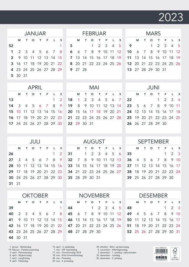 BildePlakatkalender Grieg 2023 Elegant A3