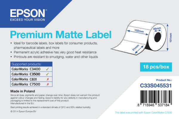 BildeHigh Gloss Label, die-cut roll: 102mm x 51mm, 650 labels