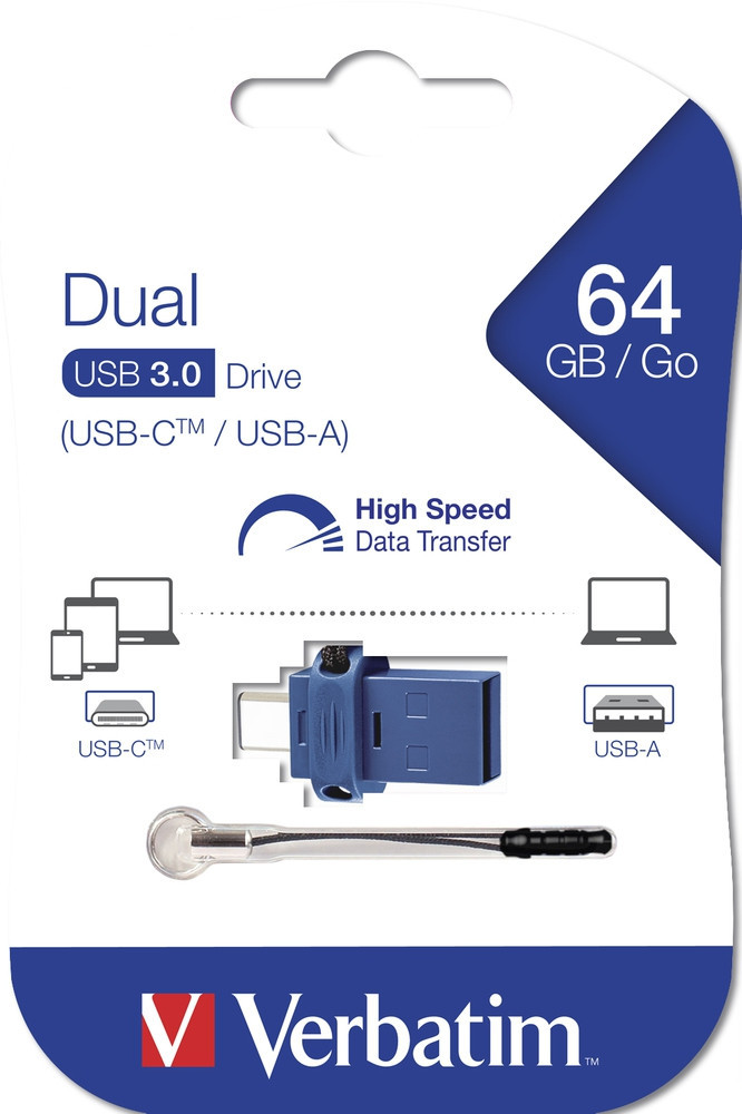 Verbatim 64GB Dual Minnepenn USB 3.0/USB-C Sort