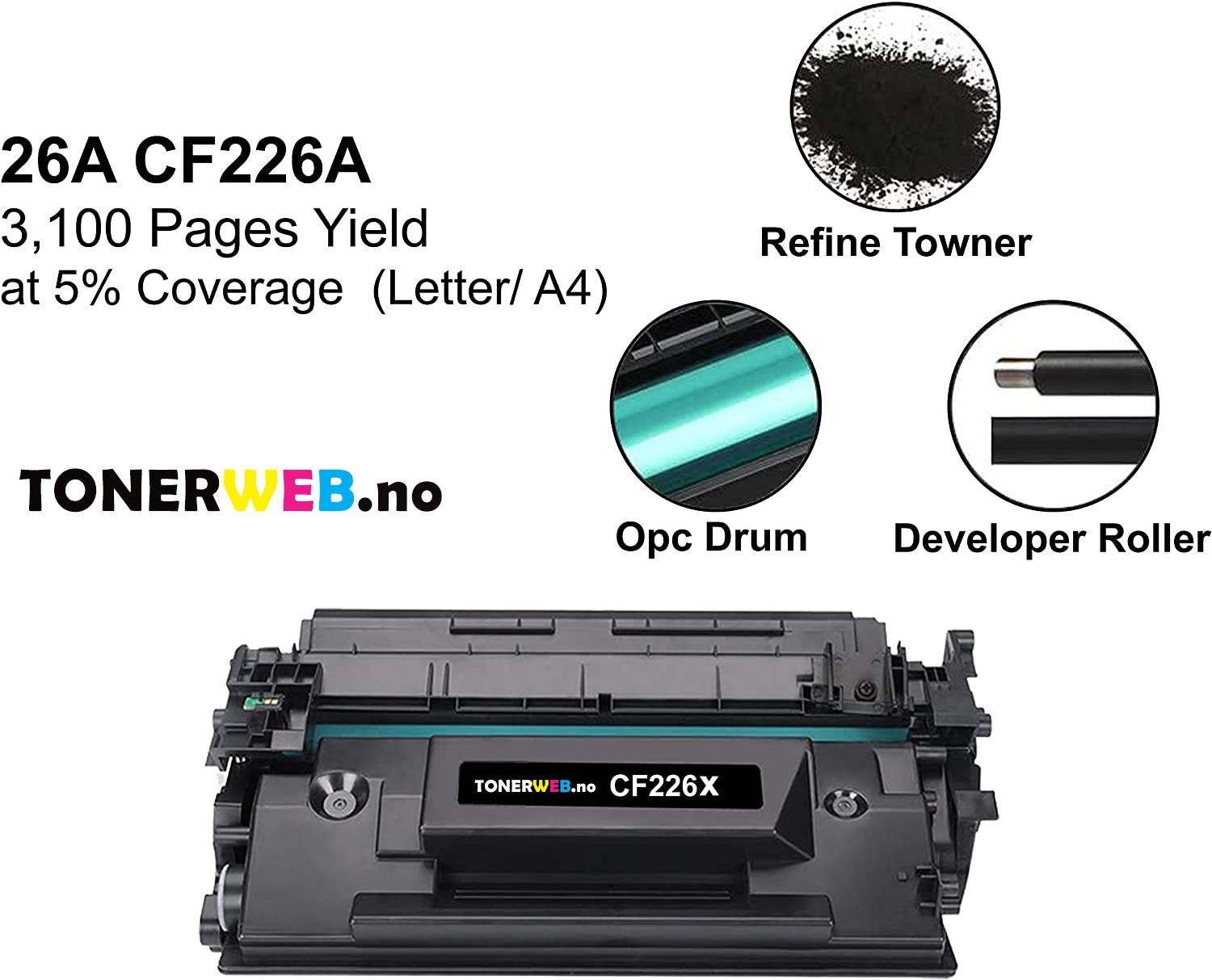 Tonerkassett, erstatter HP Toner Sort HY 26X (9.000 sider)
