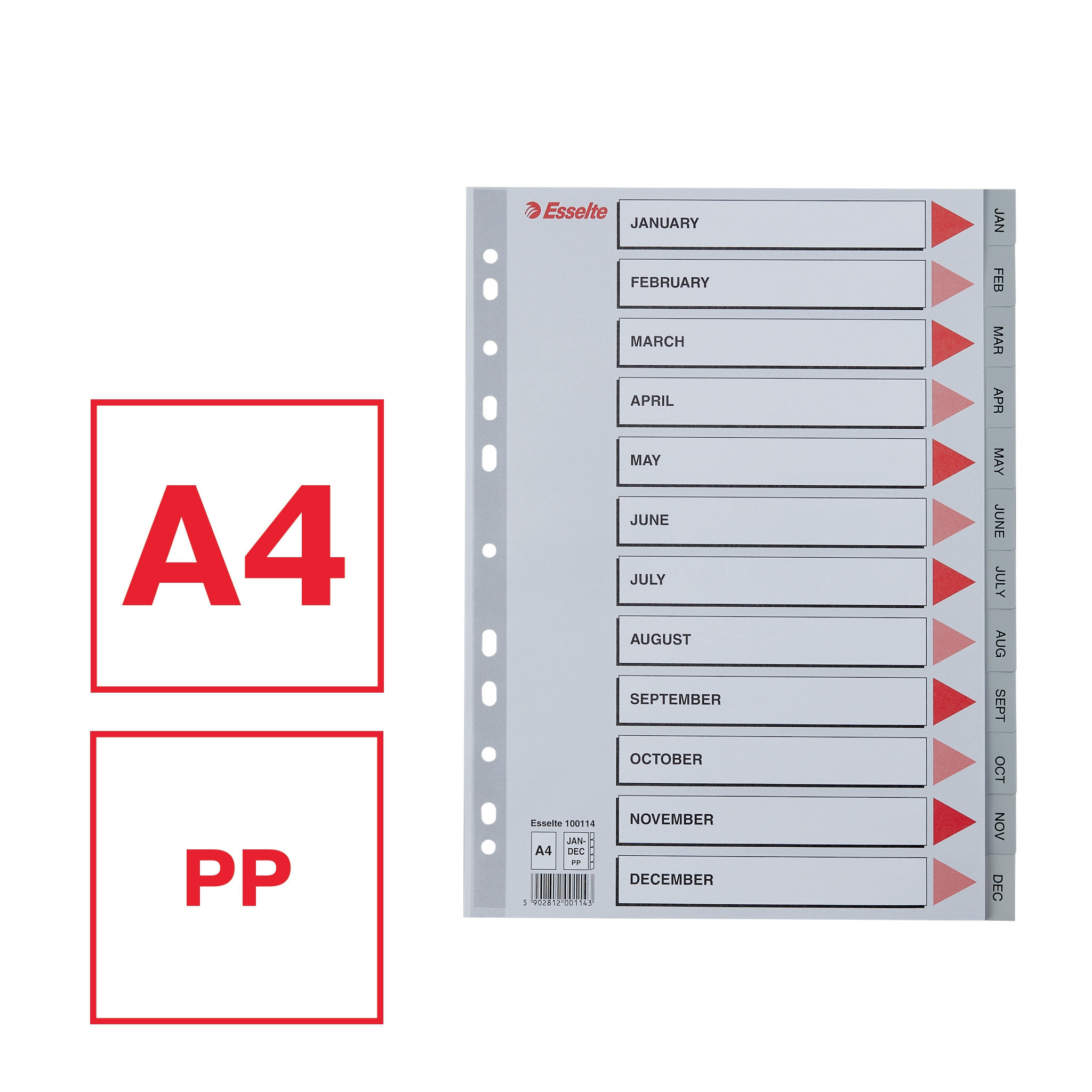Esselte Register PP A4 Jan-Dec (Eng) gr