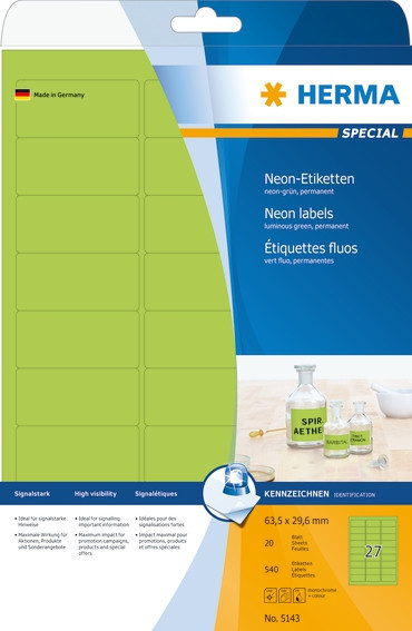 BildeHerma Etiketter Neon Special A4 63,5x29,6 grnn (540)