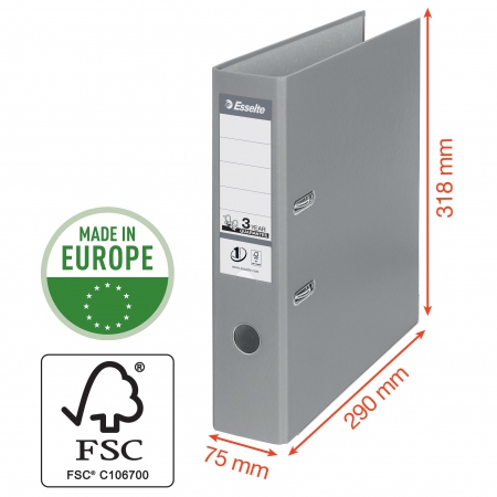 Esselte Brevordner No1 PP A4/75mm vinrd