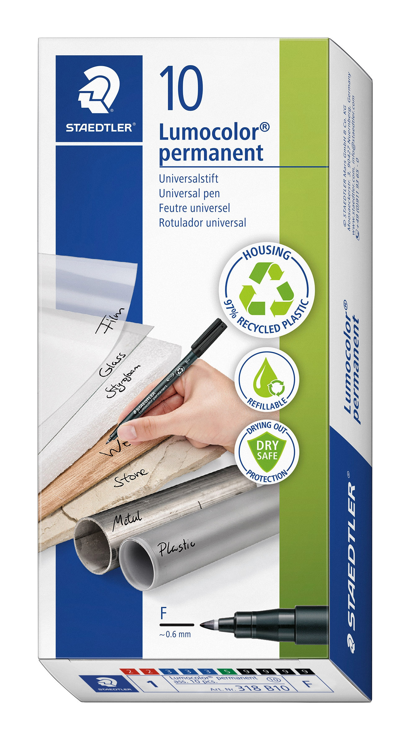 STAEDTLER Merkepenn Lumocolor Perm. 0,6mm assortert (10)