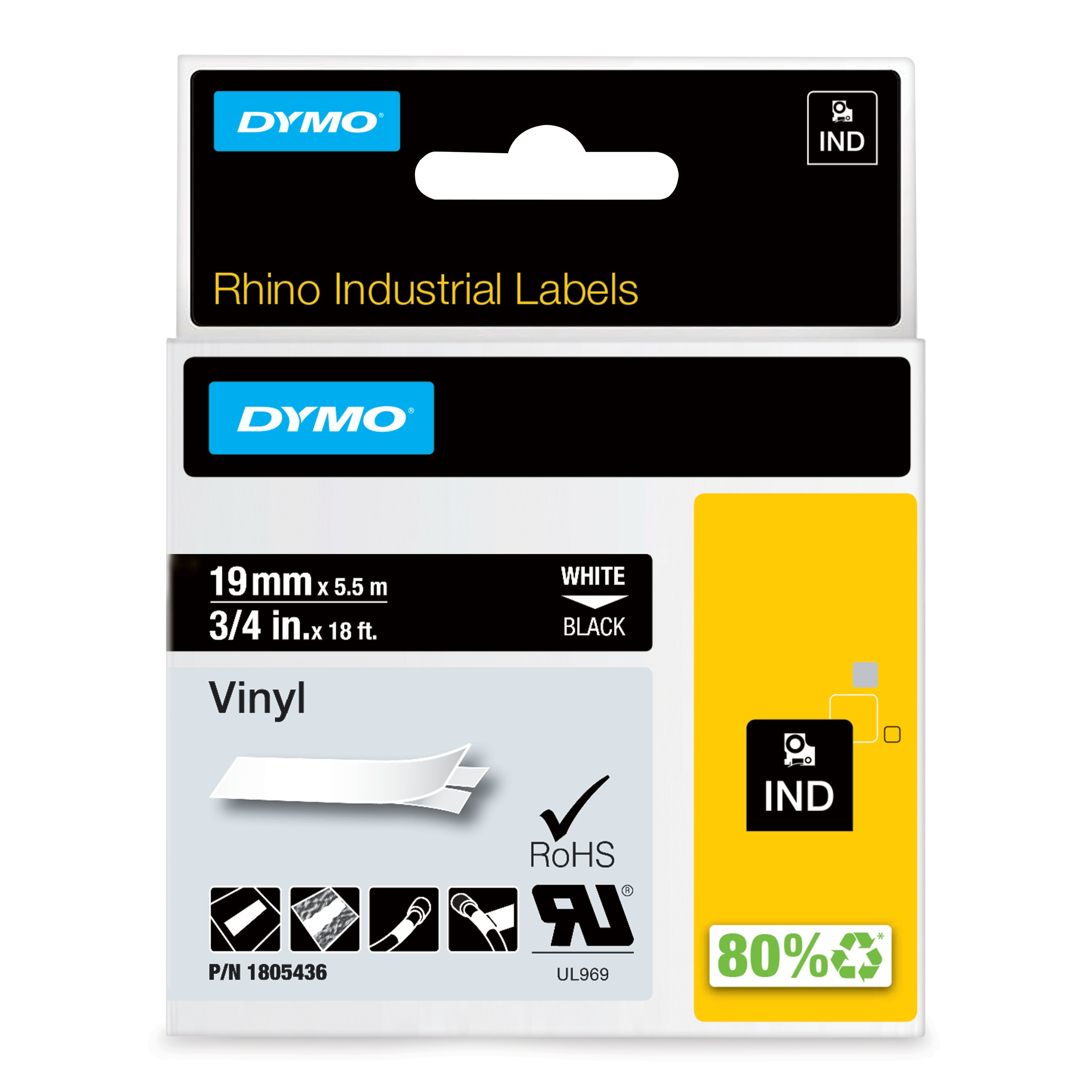Tape Rhino 19mmx5,5m colour vinyl whi/bl