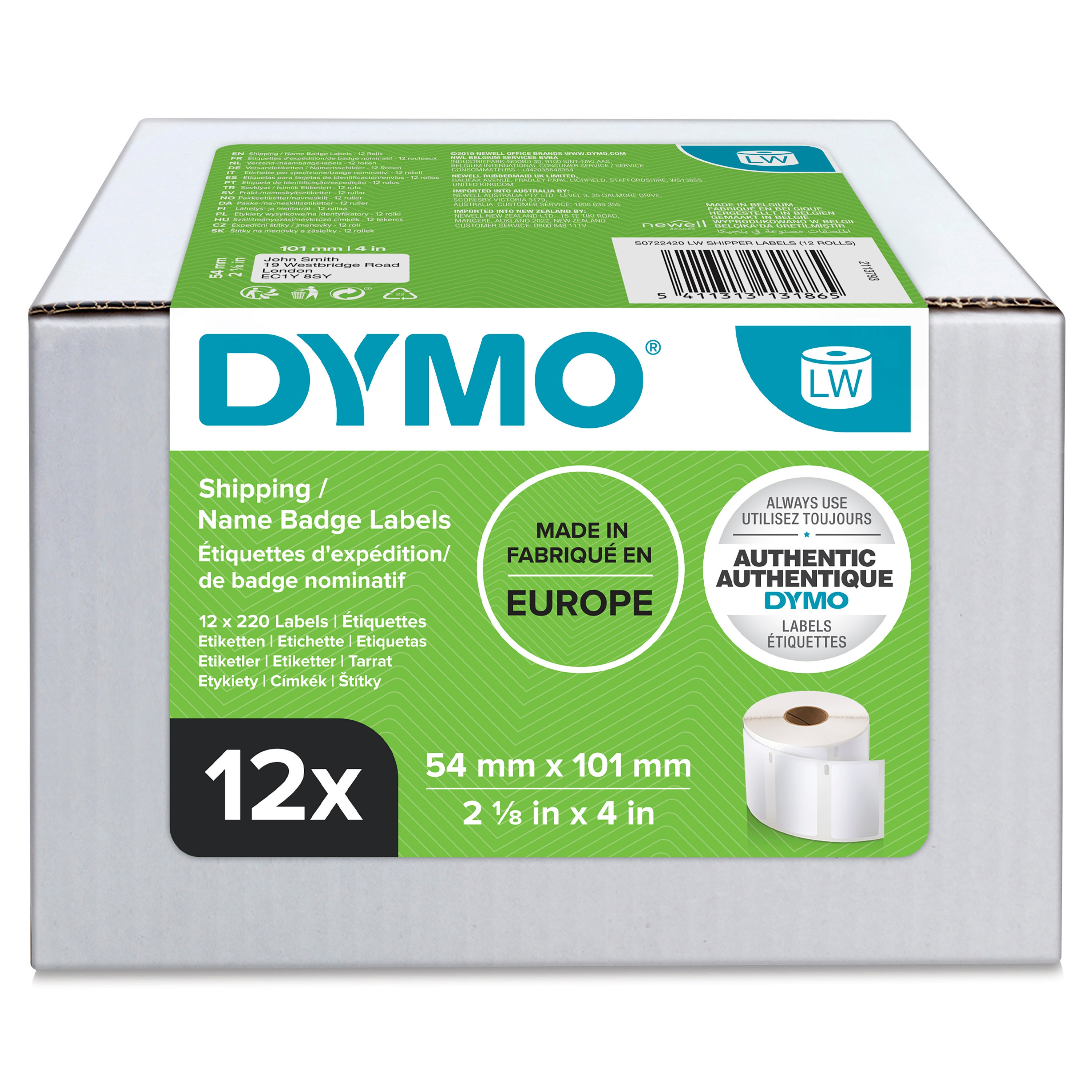 BildeDymo Frakt/navneetiketter 54x101 Permanent hvite (220) x 12
