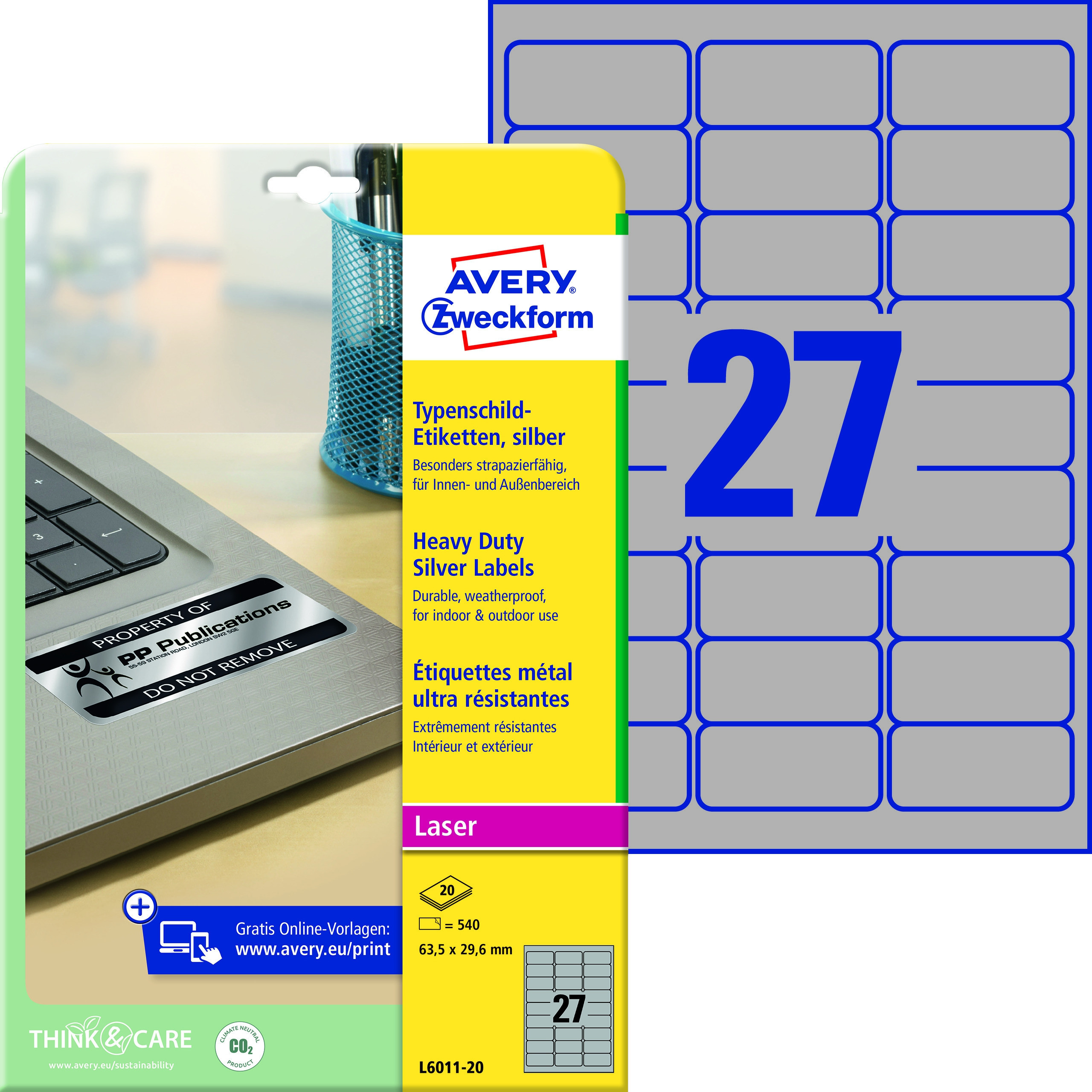 BildeHeavy duty labels silver 63,5x29,6 mm (20)