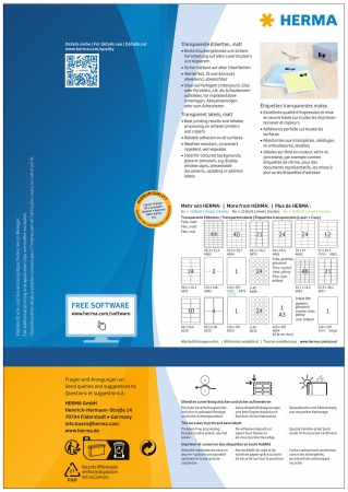 Herma Etiketter Folie 210x297 transp matt (80)