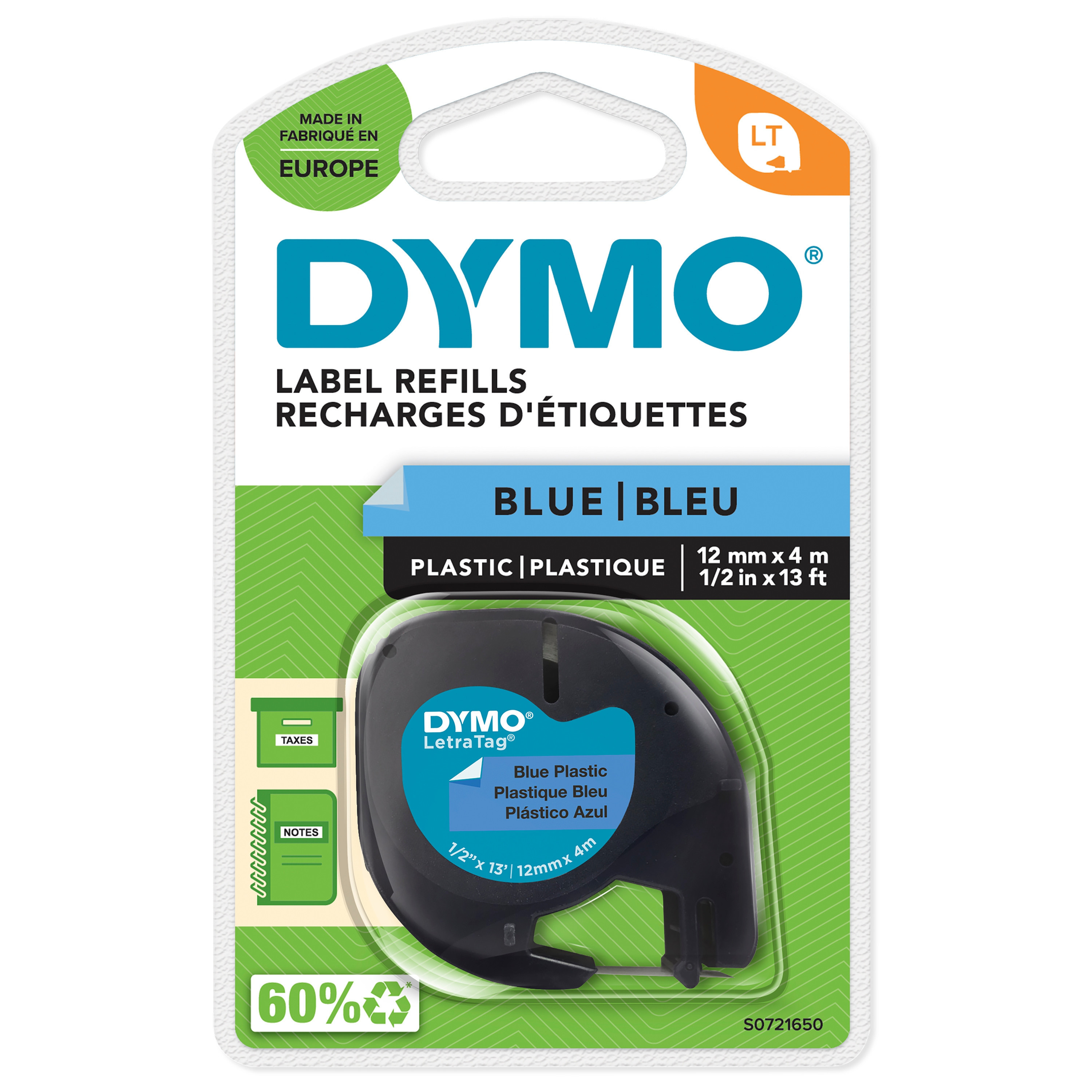 Dymo Teip LetraTag Plastikk 12mmx4m blue