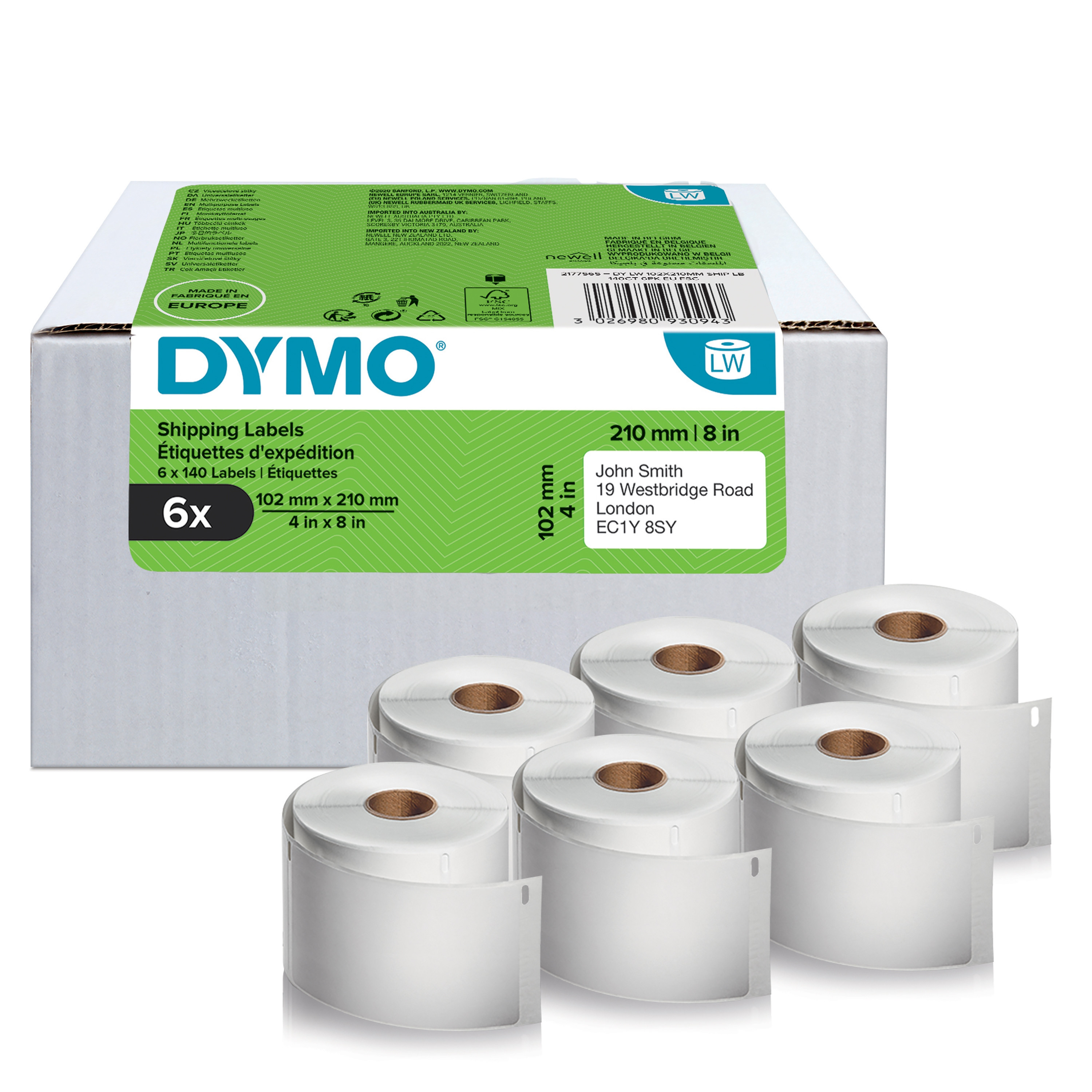 LabelWriter 102mm X 210mm DHL Labels 6 Rolls of 140 Labels