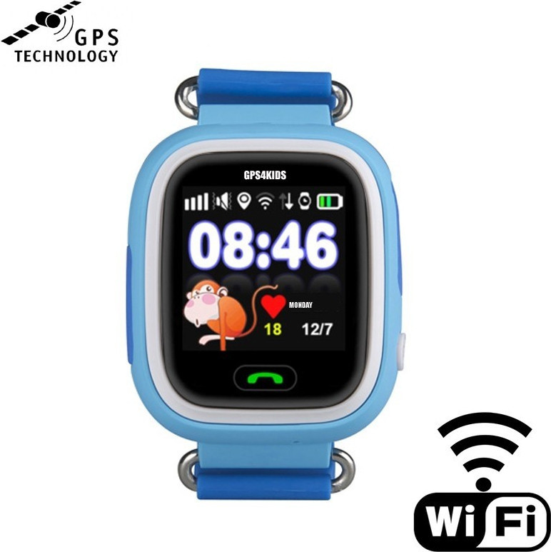GPS klokke for barn med innebygd mobiltelefon BLÅ