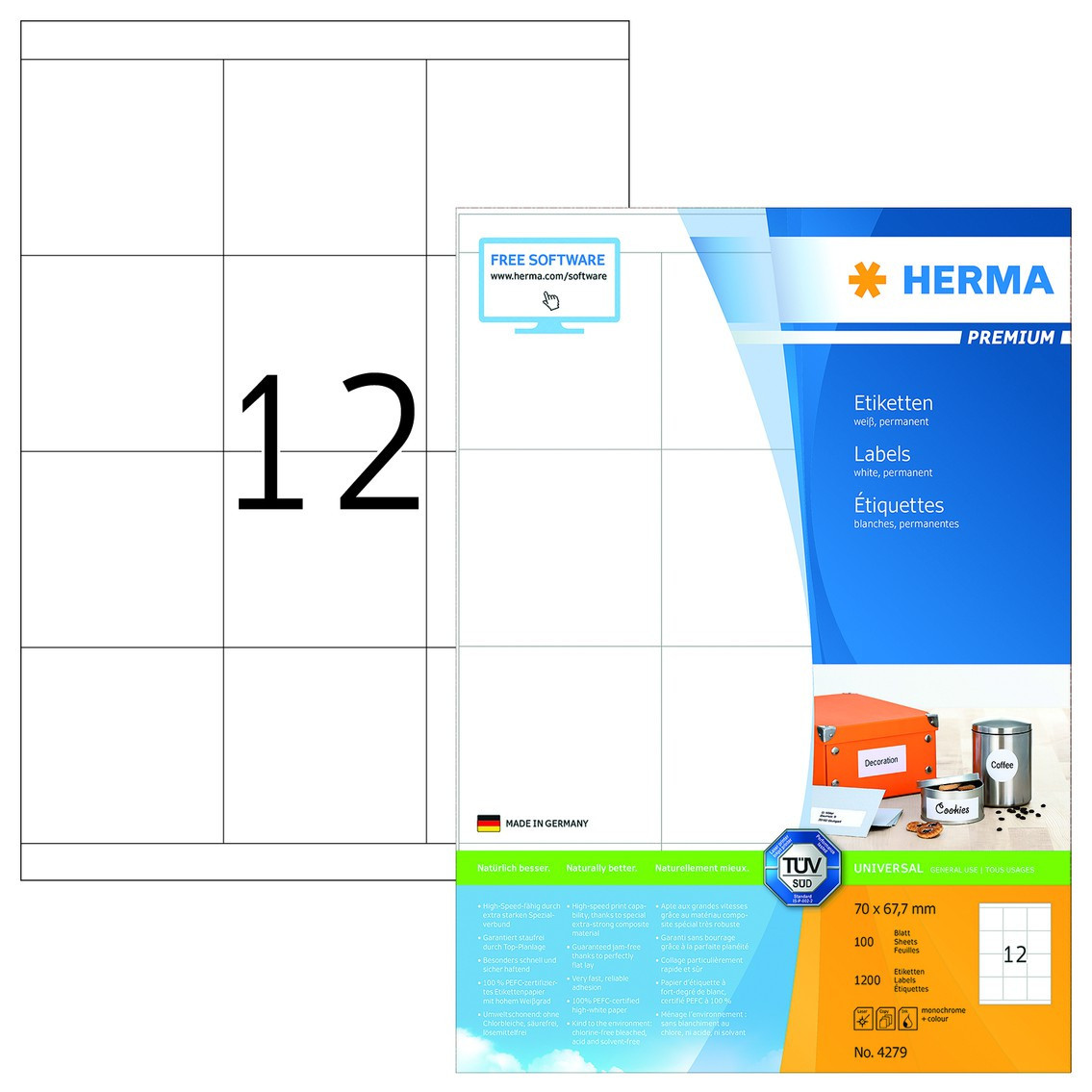 Herma Etiketter Premium 70,0x67,7 (100)