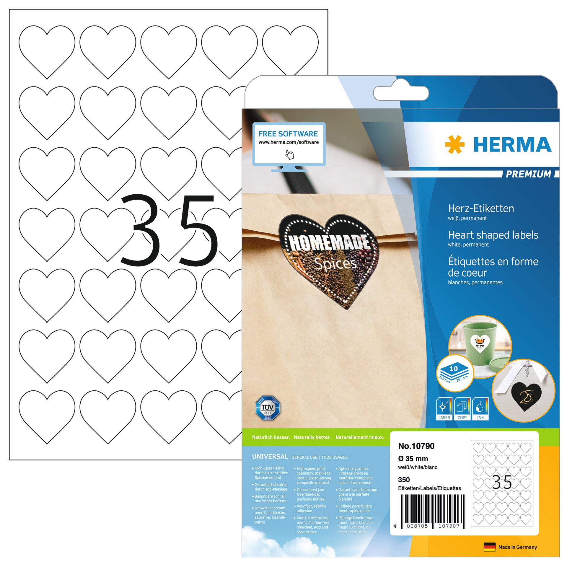 BildeHerma label Premium hearts 35mm A4 (350)