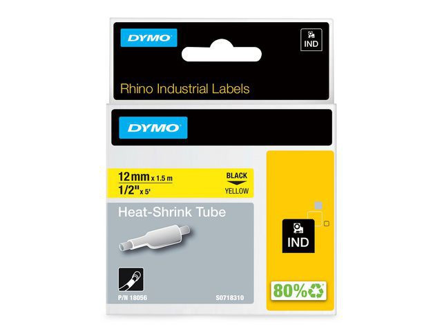 Dymo Teip Rhino 12mmx1,5m Krympestrmpe sort/gul