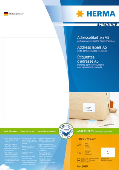 BildeHerma Adresseetiketter A5 hvit 148,5x205mm (400)