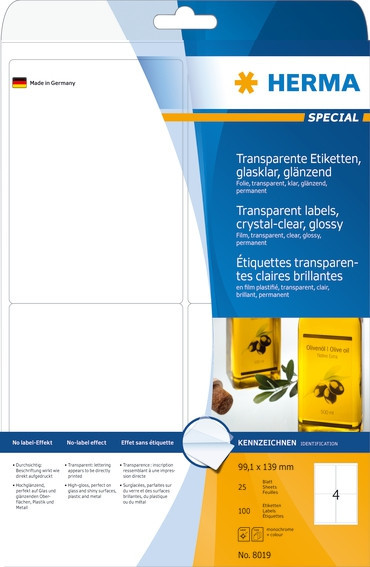 BildeHerma Transparent Glossy folieetikett A4 99,1x139 (25)