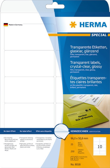 BildeHerma Transparent Glossy folieetikett A4 96x50,8 (25)